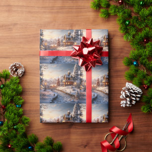 Gemütliches Dorf an Weihnachtsbildern Geschenkpapier