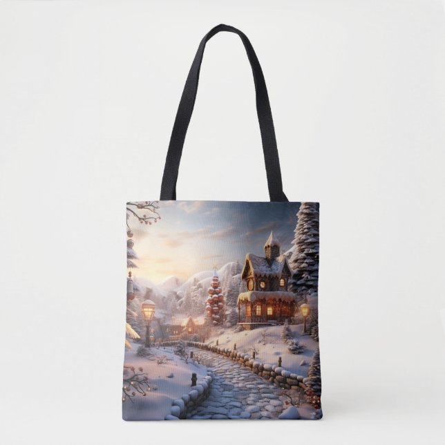 Gemütliches Dorf an Weihnachtsbildern Tasche (Vorderseite)