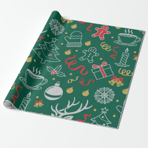 Gemütliches Dunkelgrün Lebkuchen und Kakao Weihnac Geschenkpapier