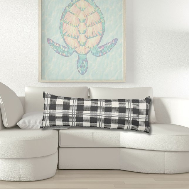 Gemütliches dunkles Grau von White Buffalo Kariert Seitenschläferkissen (Buffalo Plaid Dark Gray and Buttercream Plain Body Pillow)