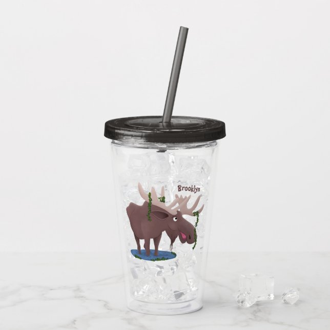 Gemütliches Elch-Cartoon-Illustration Acryltrinkbecher (Rückseite Ice)