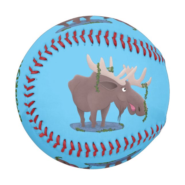 Gemütliches Elch-Cartoon-Illustration Baseball (Vorderseite Links)