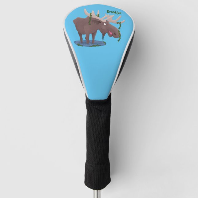 Gemütliches Elch-Cartoon-Illustration Golf Headcover (Vorderseite)