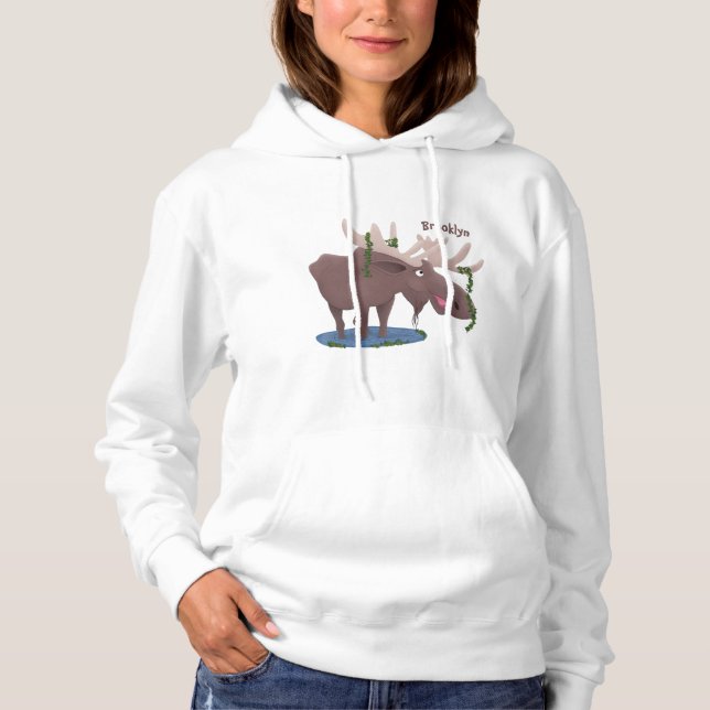 Gemütliches Elch-Cartoon-Illustration Hoodie (Vorderseite)