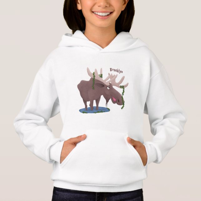 Gemütliches Elch-Cartoon-Illustration Hoodie (Vorderseite)