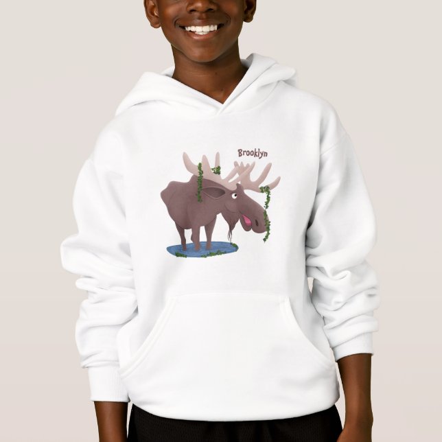 Gemütliches Elch-Cartoon-Illustration Hoodie (Vorderseite)