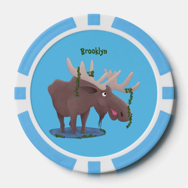 Gemütliches Elch-Cartoon-Illustration Pokerchips (Vorderseite)
