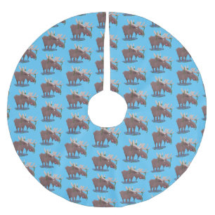Gemütliches Elch-Cartoon-Illustration Polyester Weihnachtsbaumdecke