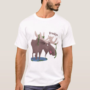 Gemütliches Elch-Cartoon-Illustration T-Shirt