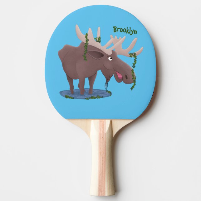 Gemütliches Elch-Cartoon-Illustration Tischtennis Schläger (Vorderseite)