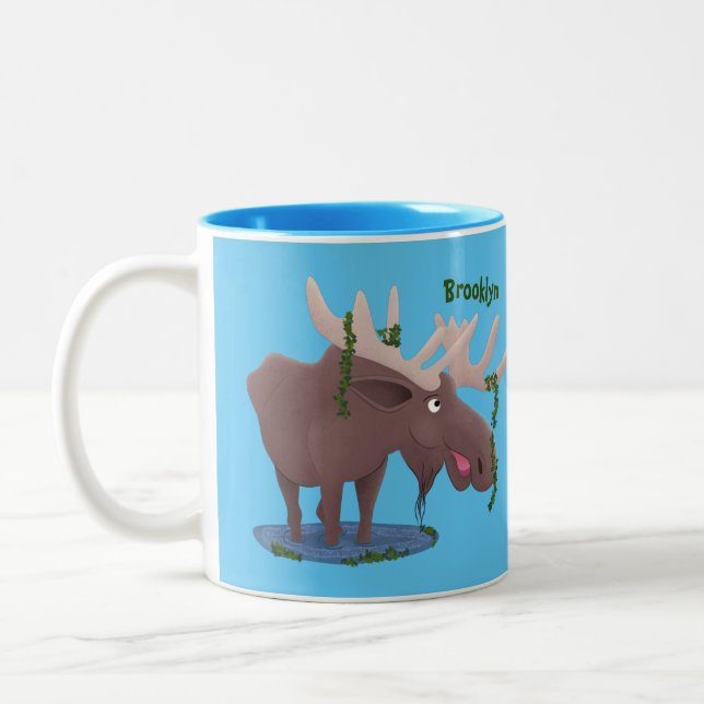 Gemütliches Elch-Cartoon-Illustration Zweifarbige Tasse (Links)