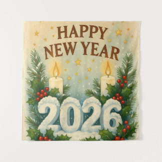 gemütliches frohes neues jahr 2026 party hintergru wandteppich
