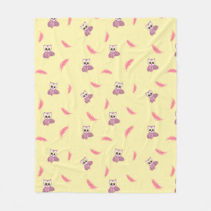 Gemütliches Gelbes Baby-Blanket mit Eulen & Federn Fleecedecke