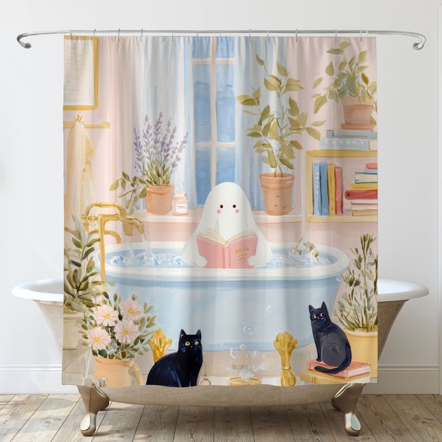 Gemütliches Ghost Reading in der Blase Bad mit sch Duschvorhang (Von Creator hochgeladen)