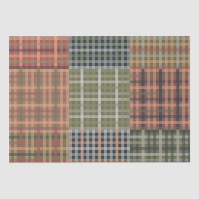 Gemütliches Gingham Patchwork Herbst Wintermuster Seidenpapier (Vorderseite)