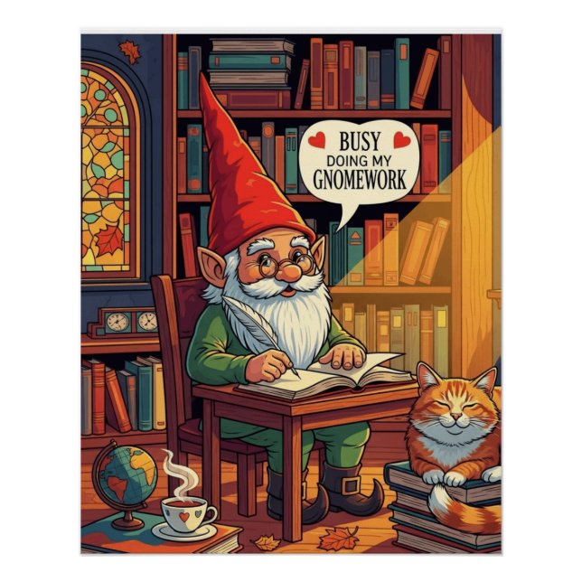 Gemütliches Gnome mit seinem Gnomework Poster (Vorderseite)
