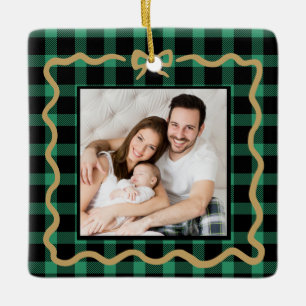 Gemütliches grünes Büffelkariert 2 Foto Familienw Keramikornament