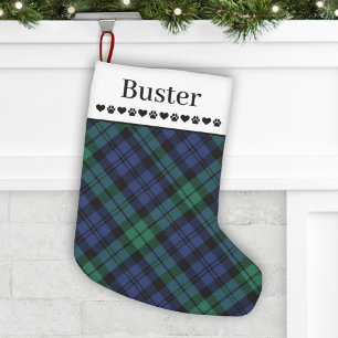 Gemütliches grünes und blaues Tartan-Karo-Haustier Kleiner Weihnachtsstrumpf