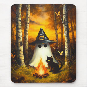 Gemütliches Halloween Ghost & Black Cat Campfire K Mousepad
