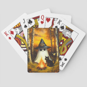 Gemütliches Halloween Ghost & Black Cat Campfire K Spielkarten