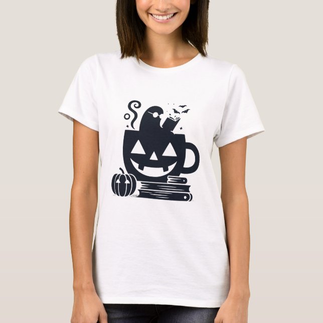 Gemütliches Halloween Ghost Reading T-Shirt (Vorderseite)
