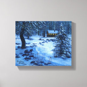 Gemütliches Häuschen im Schnee" Galerie umwickelt Leinwanddruck
