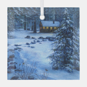 Gemütliches Häuschen im Schnee Ornament Aus Glas