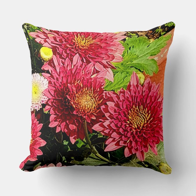 Gemütliches, helles Peach Chrysanthemum Blume Kiss Kissen (Vorderseite)