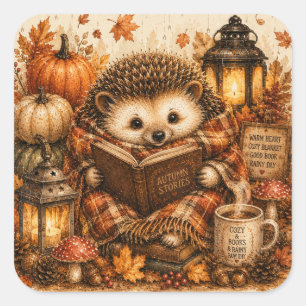 Gemütliches Herbst Cottagecore Buchliebhaber Quadratischer Aufkleber