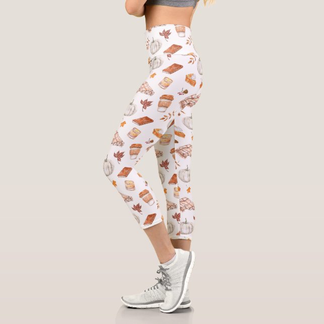 Gemütliches Herbst Essentials Wasserfarben Muster Capri Leggings (Links)