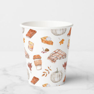 Gemütliches Herbst Essentials Wasserfarben Muster Pappbecher