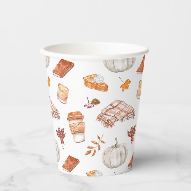 Gemütliches Herbst Essentials Wasserfarben Muster Pappbecher (Vorderseite)