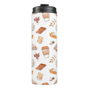 Gemütliches Herbst Essentials Wasserfarben Muster Thermosbecher