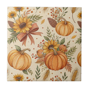 Gemütliches Herbst-Kürbis- und Sonnenblumenmuster Fliese