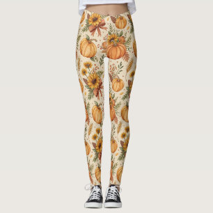 Gemütliches Herbst-Kürbis- und Sonnenblumenmuster Leggings