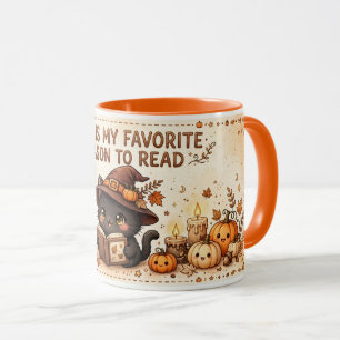 Gemütliches Herbst-Lese-Hexenkatzen-Design Tasse