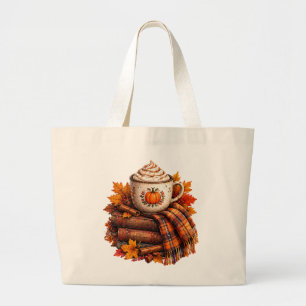 Gemütliches Herbst-Pumpkin-Latte-Bücher-Design Jumbo Stoffbeutel