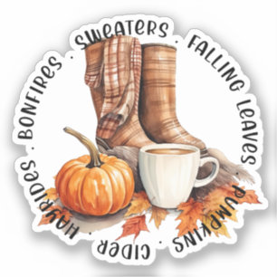 Gemütliches Herbstfeuer - Stiefel, Kürbisgewürz, F Aufkleber