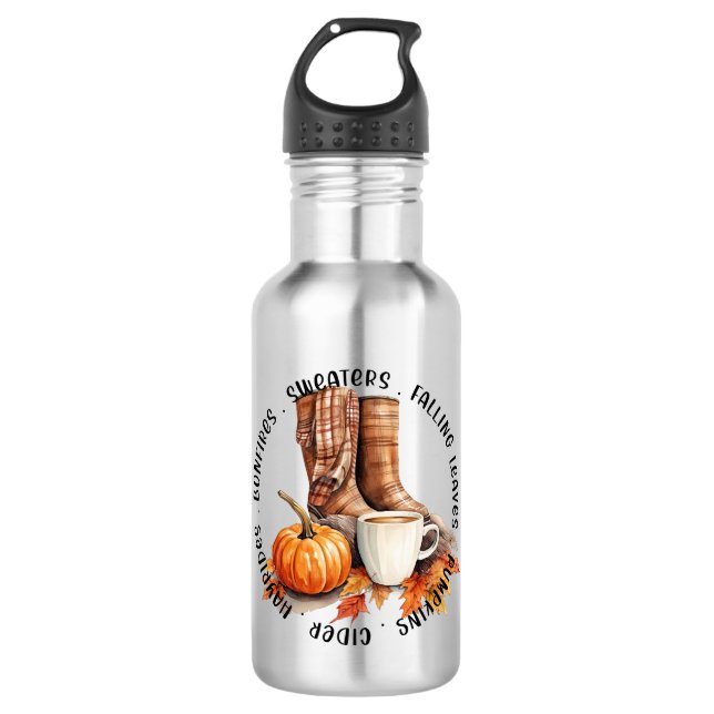 Gemütliches Herbstfeuer - Stiefel, Kürbisgewürz, F Edelstahlflasche (Vorderseite)