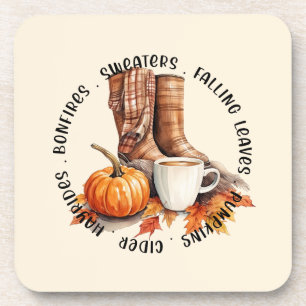 Gemütliches Herbstfeuer - Stiefel, Kürbisgewürz, F Getränkeuntersetzer