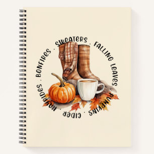 Gemütliches Herbstfeuer - Stiefel, Kürbisgewürz, F Notizbuch