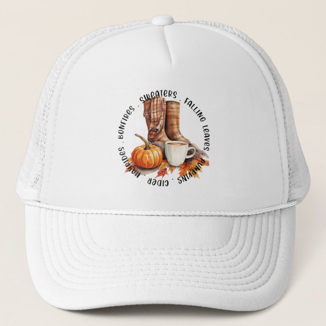 Gemütliches Herbstfeuer - Stiefel, Kürbisgewürz, F Truckerkappe (Vorderseite)