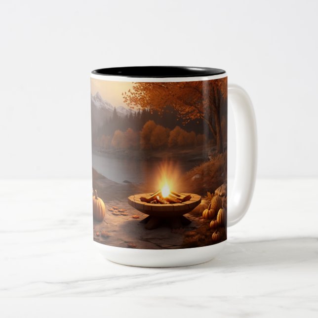Gemütliches Herbstfeuer warmes Gewirke Pullover & Zweifarbige Tasse (VorderseiteRechts)