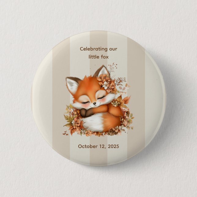 Gemütliches Herbstfox Babydusche Gemütliches Woodl Button (Vorderseite)