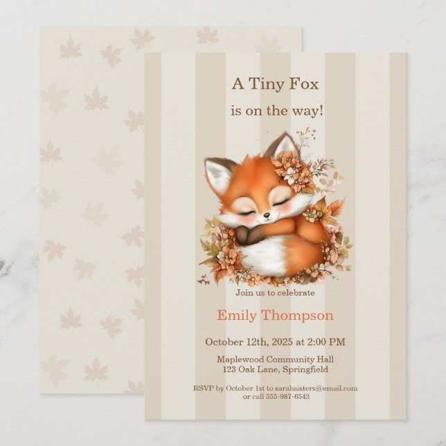 Gemütliches Herbstfox Babydusche Gemütliches Woodl Einladung (Vorne/Hinten)