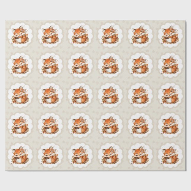 Gemütliches Herbstfox Babydusche Gemütliches Woodl Geschenkpapier (Flach)