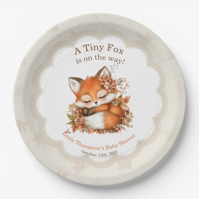 Gemütliches Herbstfox Babydusche Gemütliches Woodl Pappteller (Vorderseite)