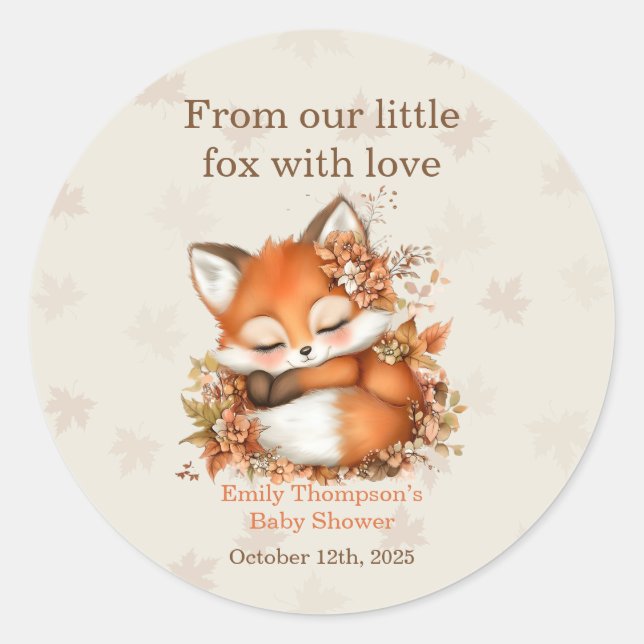 Gemütliches Herbstfox Babydusche Gemütliches Woodl Runder Aufkleber (Vorderseite)