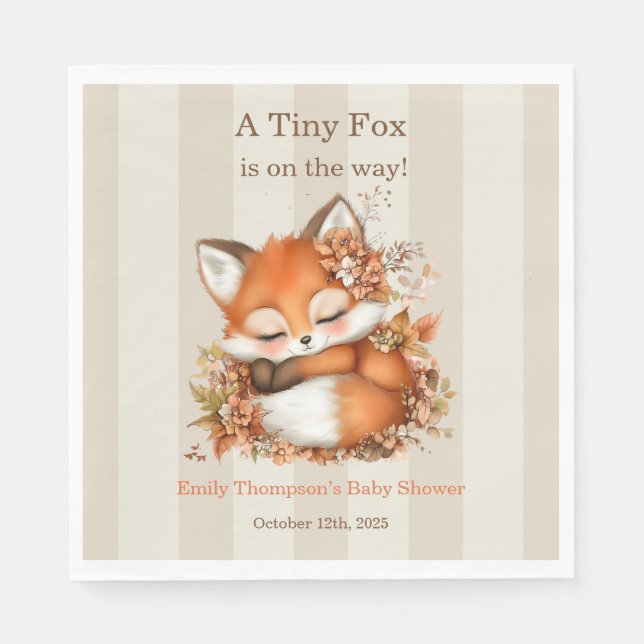Gemütliches Herbstfox Babydusche Gemütliches Woodl Serviette (Vorderseite)