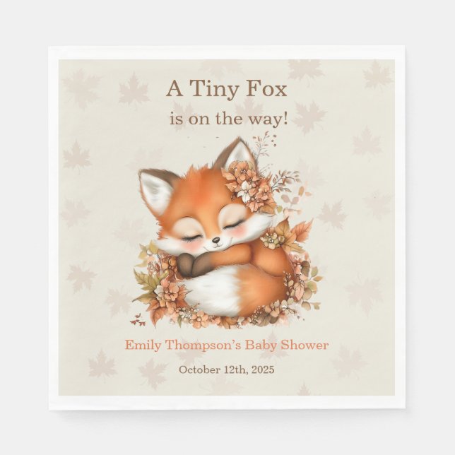 Gemütliches Herbstfox Babydusche Gemütliches Woodl Serviette (Vorderseite)